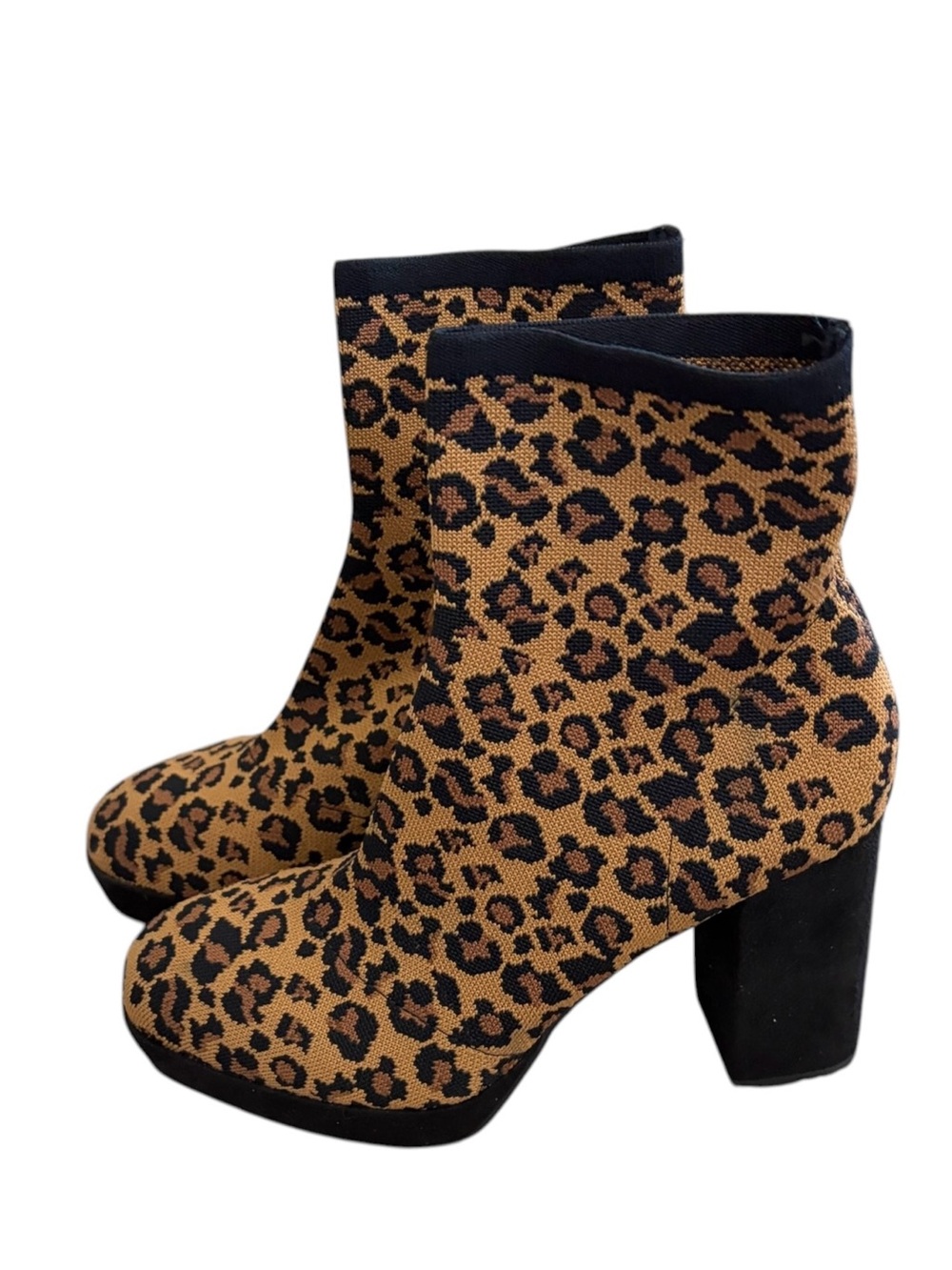 MIA Leopard Knit Platform Ankle Boots in Tan and Black - Picture 4 of 7